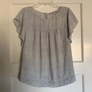 Loft Printed Polka Dot Ruffle Sleeve Blouse